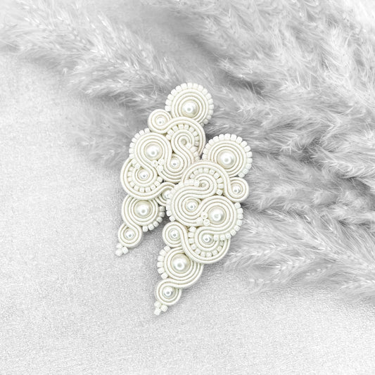 Handmade Ivory Soutache Bridal Earrings – Elegant and Refined Jewellery