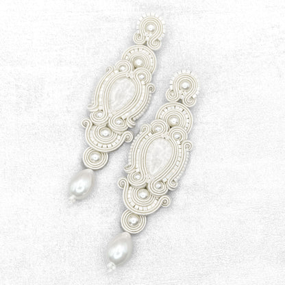 Handmade Bridal Ivory Earrings – Lightweight and Long Soutache Jewellery