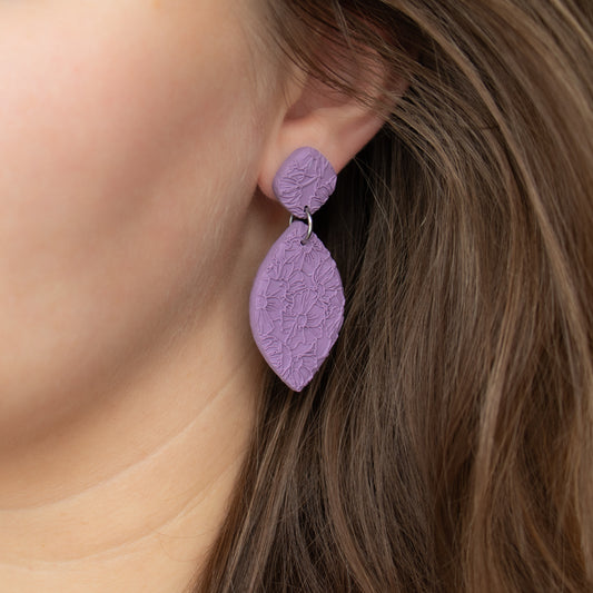 Handmade Violet Geometric Earrings – Textured Polymer Clay Jewellery