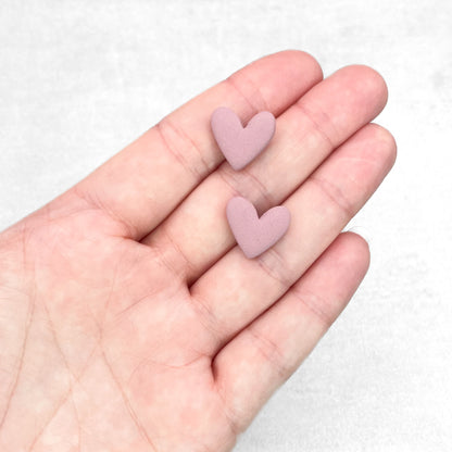 Handmade Mauve Heart Stud Earrings – Romantic Polymer Clay Studs