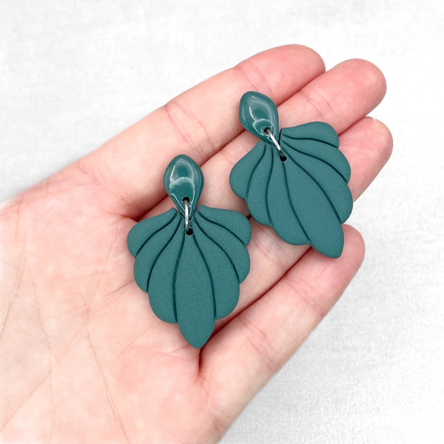 Handmade Dark Teal Shell Earrings – Unique Polymer Clay Jewellery