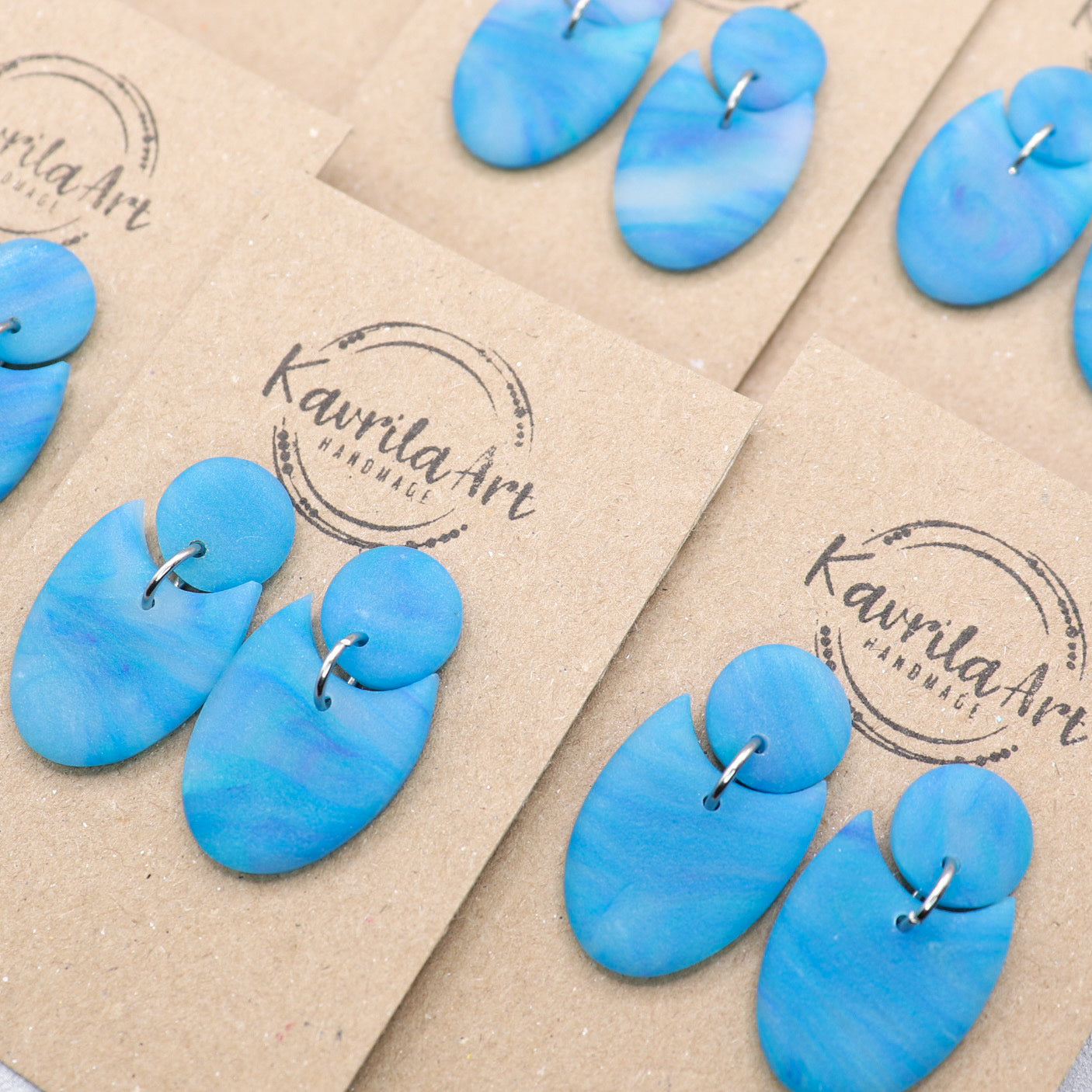 Handmade Sky Blue Geometric Earrings – Marbled Polymer Clay Jewellery