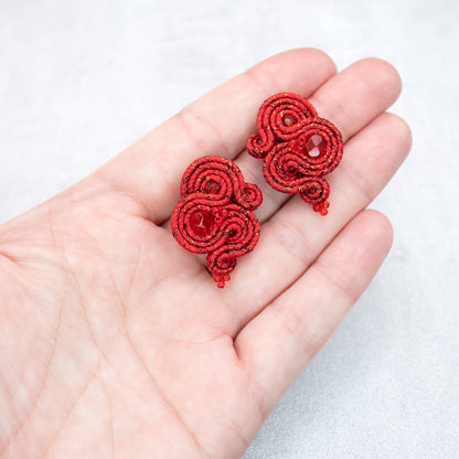 Red soutache earrings. Unique and statement small earrings.