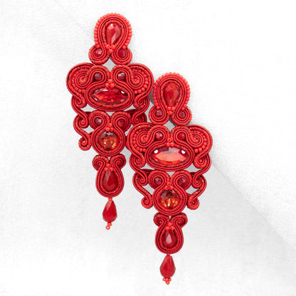 Handmade Red Soutache Earrings – Luxurious and Statement Long Earrings