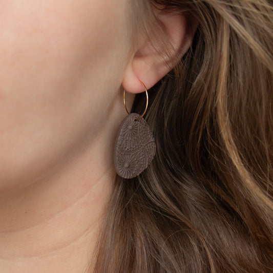 Handmade Brown Pebble Earrings – Polymer Clay with Hoops Jewellery