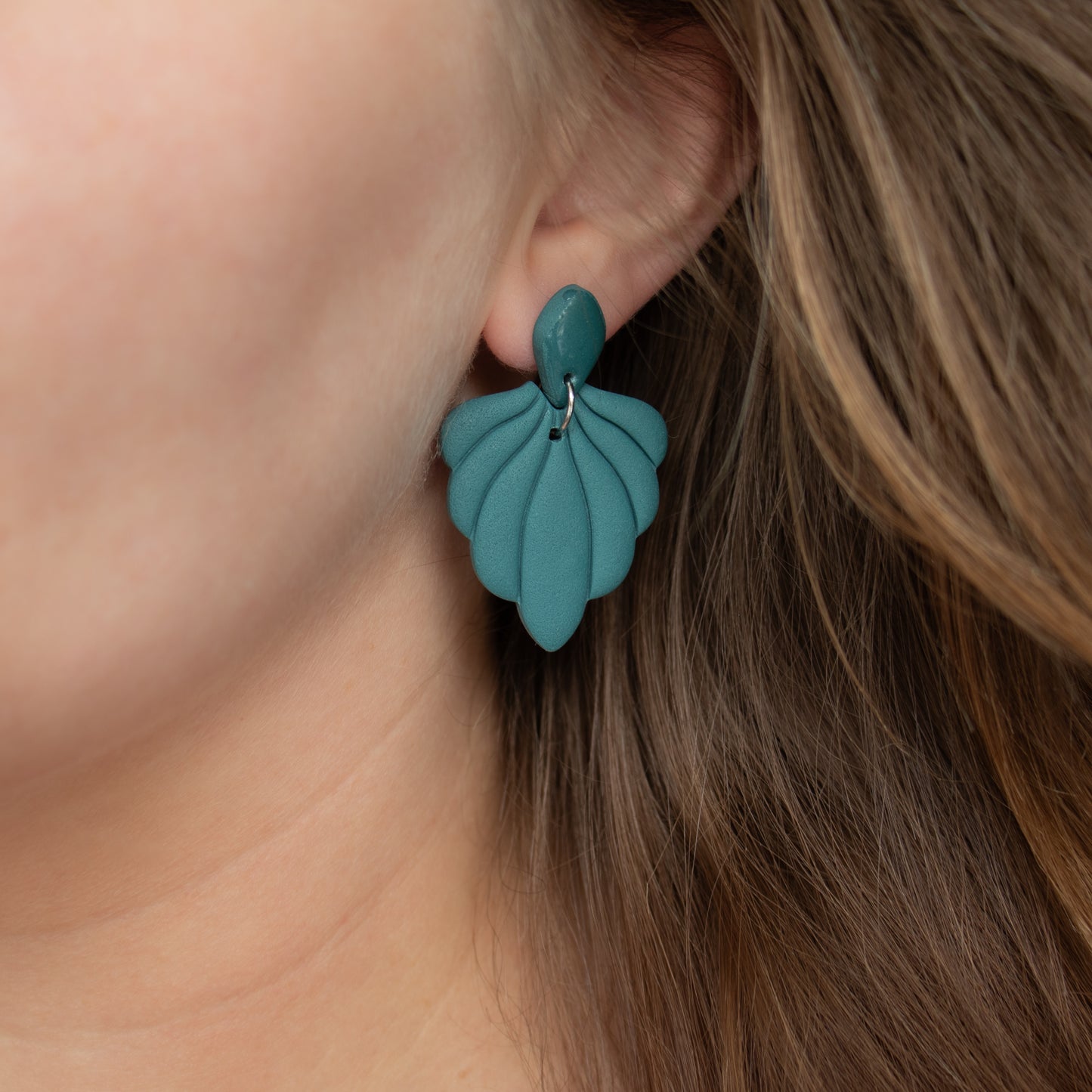 Handmade Dark Teal Shell Earrings – Unique Polymer Clay Jewellery