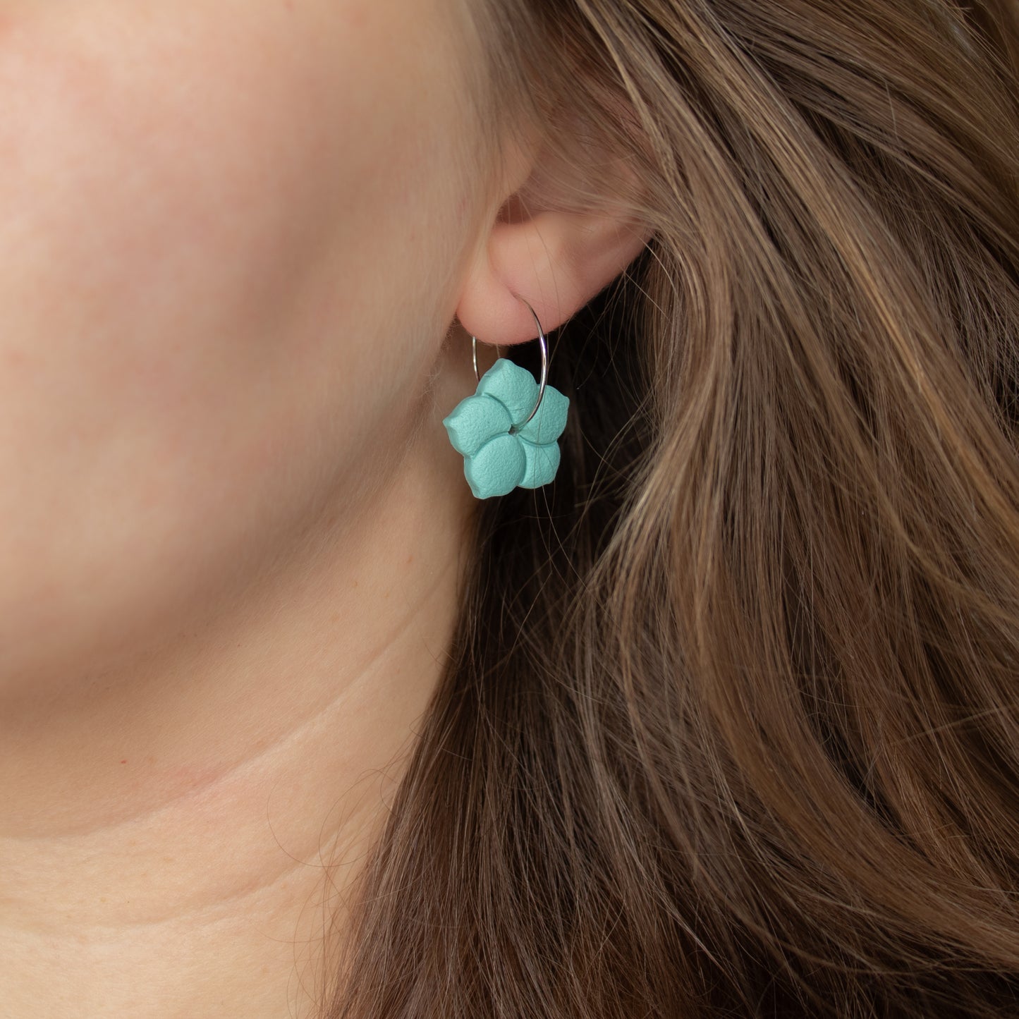 Handmade Pastel Mint Hibiscus Earrings – Flower Polymer Clay Jewellery