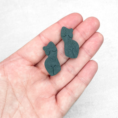 Handmade Dark Teal Women Body Stud Earrings – Textured  Polymer Clay Studs