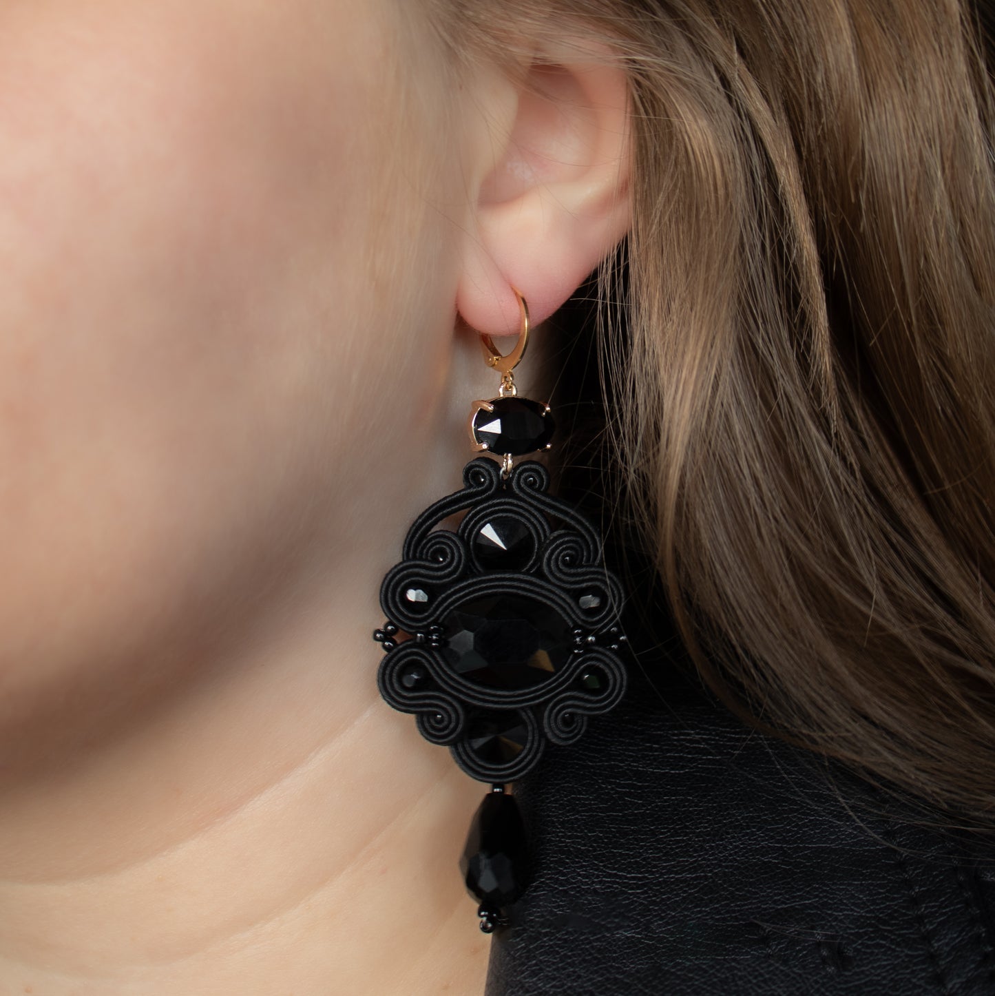 Handmade Black Soutache Earrings with Oval Connector – Exclusive and Ethnic Design