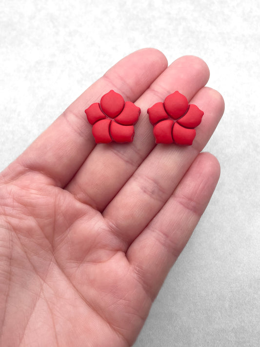 Handmade Red Hibiscus Stud Earrings – Flower Polymer Clay Jewellery